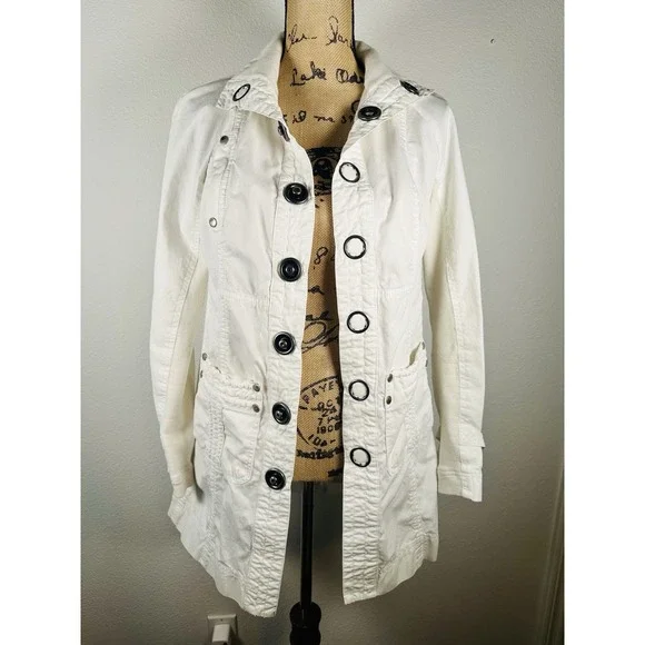 Free People Snap Down Trench Coat Womens 4 Cream White Overcoat - Picture 2 of 14